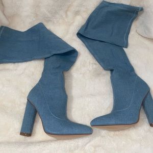 Thigh high denim boot